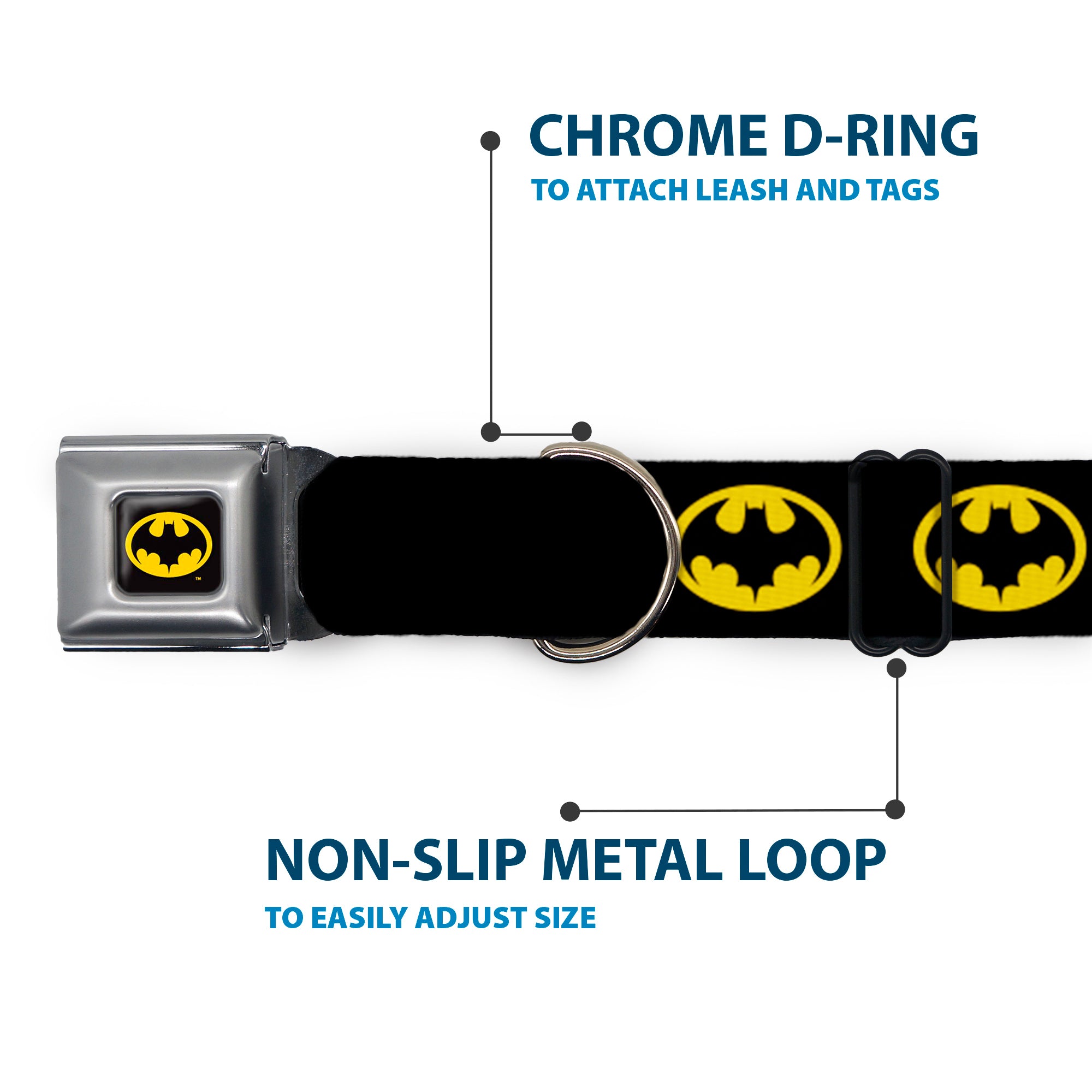 Batman 1989 Logo Full Color Black/Yellow Seatbelt Buckle Collar - Batman 1989 Logo Black/Yellow