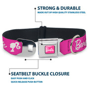 BARBIE Script Signature Full Color Hot Pink/White Seatbelt Buckle Collar - BARBIE Script Signature Logo and Silhouette Hot Pink/White