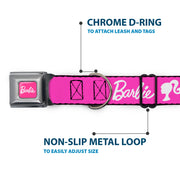 BARBIE Script Signature Full Color Hot Pink/White Seatbelt Buckle Collar - BARBIE Script Signature Logo and Silhouette Hot Pink/White