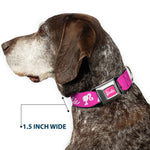 BARBIE Script Signature Full Color Hot Pink/White Seatbelt Buckle Collar - BARBIE Script Signature Logo and Silhouette Hot Pink/White