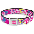 Load image into Gallery viewer, BARBIE Script Signature Full Color Hot Pink/White Seatbelt Buckle Collar - BARBIE Script Signature Logo Abstract Multi Color/White
