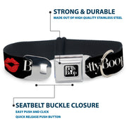 BETTY BOOP Text Heart Logo Full Color Black/White Seatbelt Buckle Collar - BETTY BOOP Text and Kiss Black/White/Red
