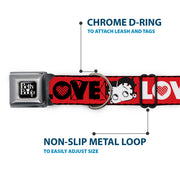 BETTY BOOP Text Heart Logo Full Color Black/White Seatbelt Buckle Collar - Betty Boop Face and LOVE Text Red/Black/White