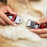 BETTY BOOP Text Heart Logo Full Color Black/White Seatbelt Buckle Collar - Betty Boop Face and LOVE Text Red/Black/White