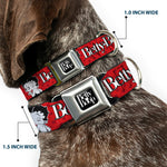 BETTY BOOP Text Heart Logo Full Color Black/White Seatbelt Buckle Collar - BETTY BOOP Winking Kiss Pose and Text Reds/Black/White
