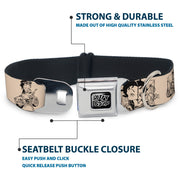 BETTY BOOP Text Heart Logo Full Color Black/White Seatbelt Buckle Collar - Betty Boop Biker Betty Poses Beige/Black