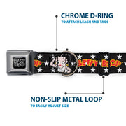 BETTY BOOP Text Heart Logo Full Color Black/White Seatbelt Buckle Collar - BETTY BOOP Salute Pose and Text Stars Black/White/Yellow/Red