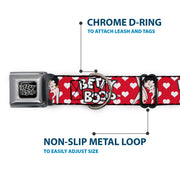 BETTY BOOP Text Heart Logo Full Color Black/White Seatbelt Buckle Collar - BETTY BOOP Seated Leg Kick Pose and Text Hearts Red/White/Black