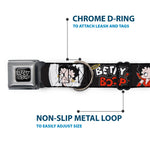 BETTY BOOP Text Heart Logo Full Color Black/White Seatbelt Buckle Collar - BETTY BOOP Angel and Devil Poses with Text Black/White/Red