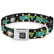BETTY BOOP Text Heart Logo Full Color Black/White Seatbelt Buckle Collar - BETTY BOOP Biker Betty Winking and Text Polka Dot Black/White/Yellow/Blue