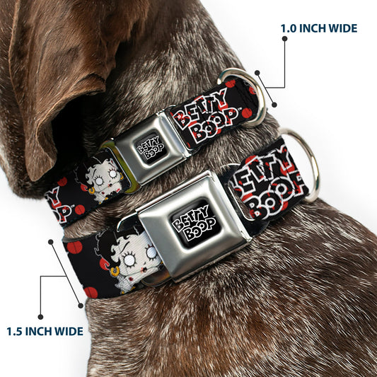 BETTY BOOP Text Heart Logo Full Color Black/White Seatbelt Buckle Collar - BETTY BOOP Zombie Betty and Text Polka Dot Black/Red/White