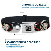 BETTY BOOP Text Heart Logo Full Color Black/White Seatbelt Buckle Collar - BETTY BOOP Zombie Betty and Text Polka Dot Black/Red/White