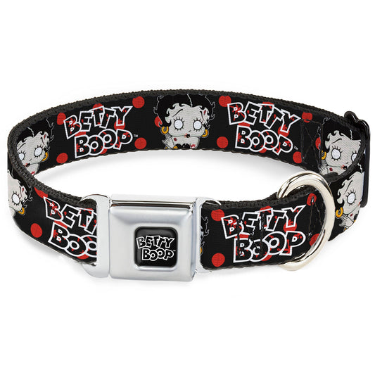 BETTY BOOP Text Heart Logo Full Color Black/White Seatbelt Buckle Collar - BETTY BOOP Zombie Betty and Text Polka Dot Black/Red/White