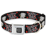 BETTY BOOP Text Heart Logo Full Color Black/White Seatbelt Buckle Collar - BETTY BOOP Zombie Betty and Text Polka Dot Black/Red/White