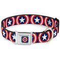 Load image into Gallery viewer, MARVEL COMICS Captain America Shield Full Color Navy Seatbelt Buckle Collar - Captain America Shield Repeat Navy
