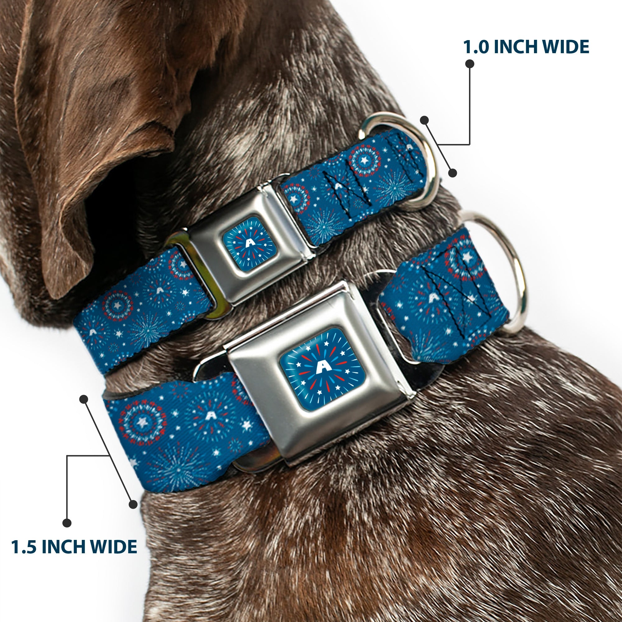 Captain America Fireworks Icon Full Color Blue/Red/White Seatbelt Buckle Collar - Captain America Fireworks Icons Blue/Red/White