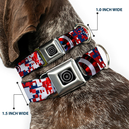 MARVEL AVENGERS Captain America Shield Black Silver Seatbelt Buckle Collar - Captain America Shield Digital Camo Blue/White/Red