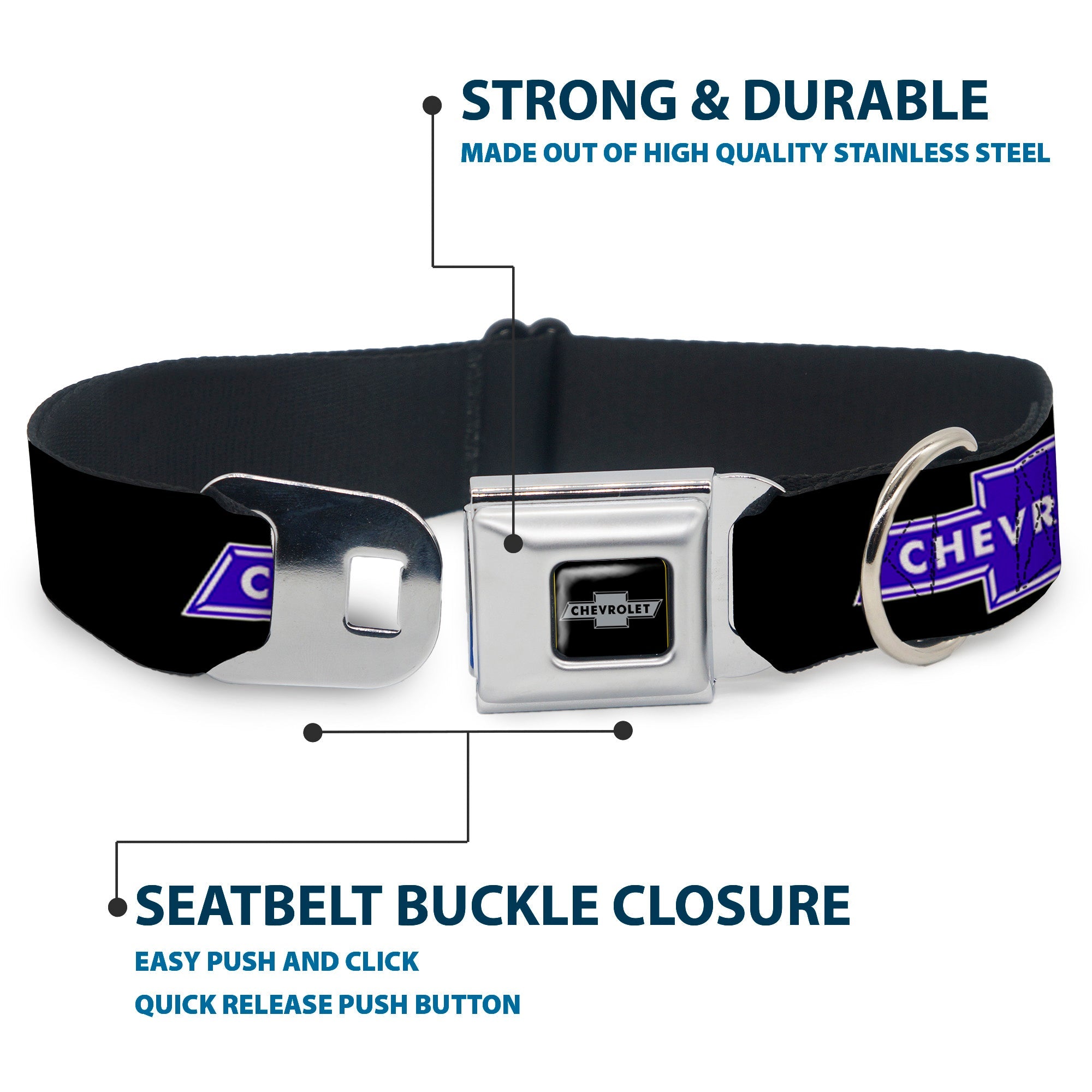 Chevy Bowtie Black Silver Seatbelt Buckle Collar - Chevy Bowtie Logo REPEAT