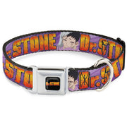 DR. STONE Title Logo Full Color Black/Orange Seatbelt Buckle Collar - DR. STONE Title Logo and Gen Asagiri Face Purples