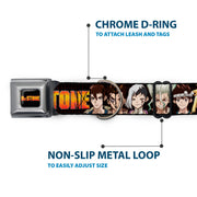 DR. STONE Title Logo Full Color Black/Orange Seatbelt Buckle Collar - DR. STONE Title Logo and Character Group Black