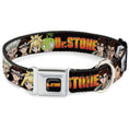 Load image into Gallery viewer, DR. STONE Title Logo Full Color Black/Orange Seatbelt Buckle Collar - DR. STONE Title Logo and Character Group Black
