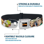 DR. STONE Title Logo Full Color Black/Orange Seatbelt Buckle Collar - Dr. Stone Character Group Faces Close-Up