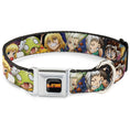 Load image into Gallery viewer, DR. STONE Title Logo Full Color Black/Orange Seatbelt Buckle Collar - Dr. Stone Character Group Faces Close-Up
