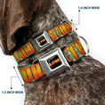 Load image into Gallery viewer, DR. STONE Title Logo Full Color Black/Orange Seatbelt Buckle Collar - DR. STONE Title Logo and Suika Face Close-Up Greens
