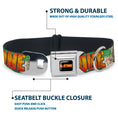 Load image into Gallery viewer, DR. STONE Title Logo Full Color Black/Orange Seatbelt Buckle Collar - DR. STONE Title Logo and Suika Face Close-Up Greens
