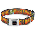 Load image into Gallery viewer, DR. STONE Title Logo Full Color Black/Orange Seatbelt Buckle Collar - DR. STONE Title Logo and Suika Crying Pose Browns
