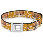 FRUITS BASKET Title Logo Full Color White/Purple Seatbelt Buckle Collar - Fruits Basket Chibi Kyo Soma Face and Kimono Cat Icon Orange/White
