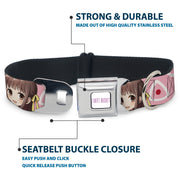 FRUITS BASKET Title Logo Full Color White/Purple Seatbelt Buckle Collar - Fruits Basket Chibi Tohru Honda Face and Kimono Rice Ball Icon Pink/White/Red
