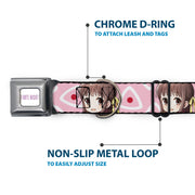 FRUITS BASKET Title Logo Full Color White/Purple Seatbelt Buckle Collar - Fruits Basket Chibi Tohru Honda Face and Kimono Rice Ball Icon Pink/White/Red