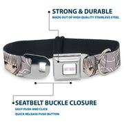 FRUITS BASKET Title Logo Full Color White/Purple Seatbelt Buckle Collar - Fruits Basket Chibi Yuki Soma Face and Kimono Rat Icon Gray/White