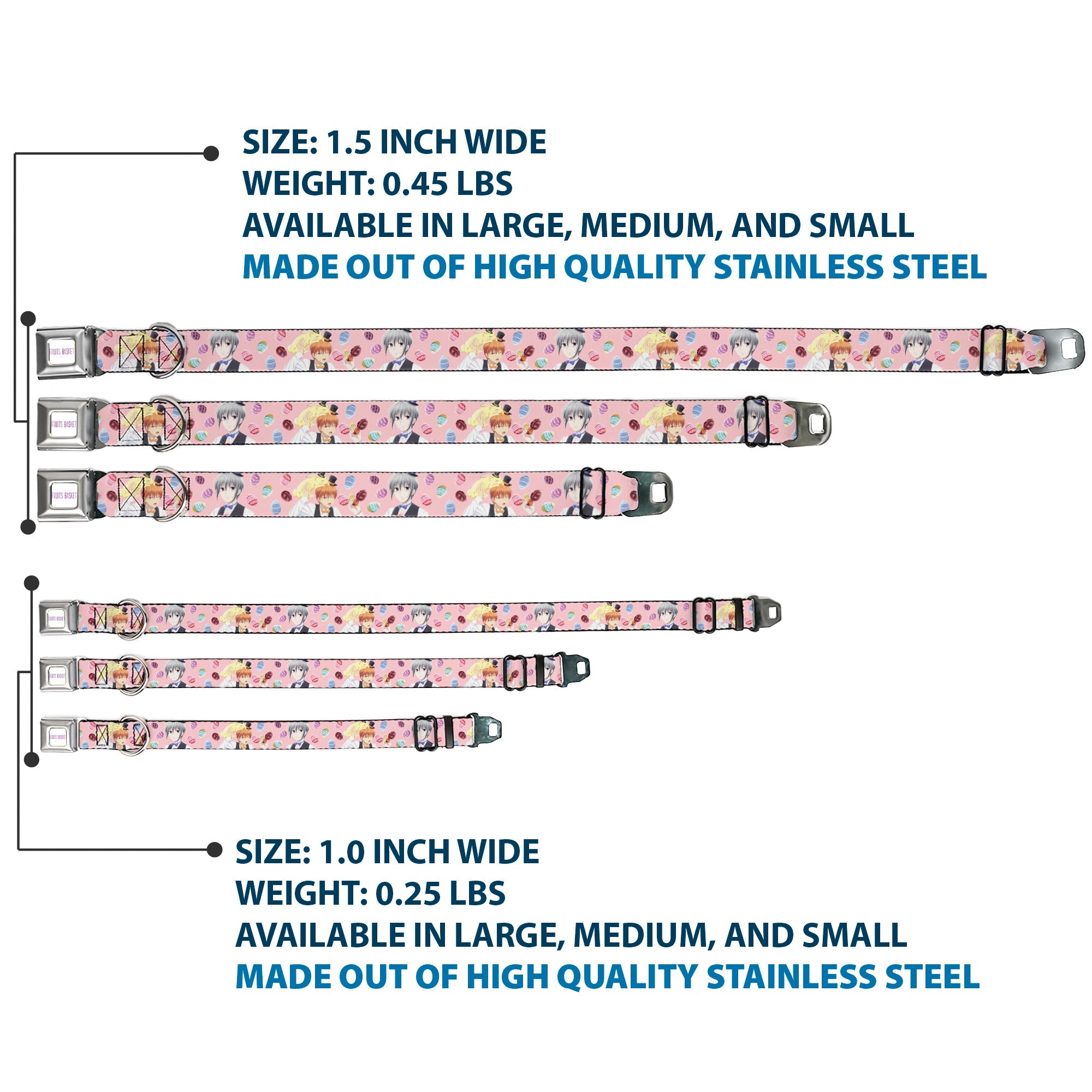 FRUITS BASKET Title Logo Full Color White/Purple Seatbelt Buckle Collar - Fruits Basket Kyo and Yuki Easter Themed Animage Poster Pose Pink