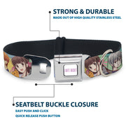 FRUITS BASKET Title Logo Full Color White/Purple Seatbelt Buckle Collar - Fruits Basket Kyo Tohru Yuki Group Pose Greens/Blues