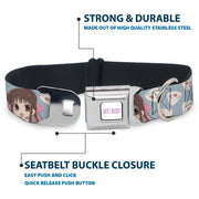 FRUITS BASKET Title Logo Full Color White/Purple Seatbelt Buckle Collar - Fruits Basket Chibi Tohru Honda and Rice Ball Scattered Light Blue