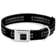 CHARGER Text Black Silver Seatbelt Buckle Collar - CHARGER Double Repeat Black/Gray