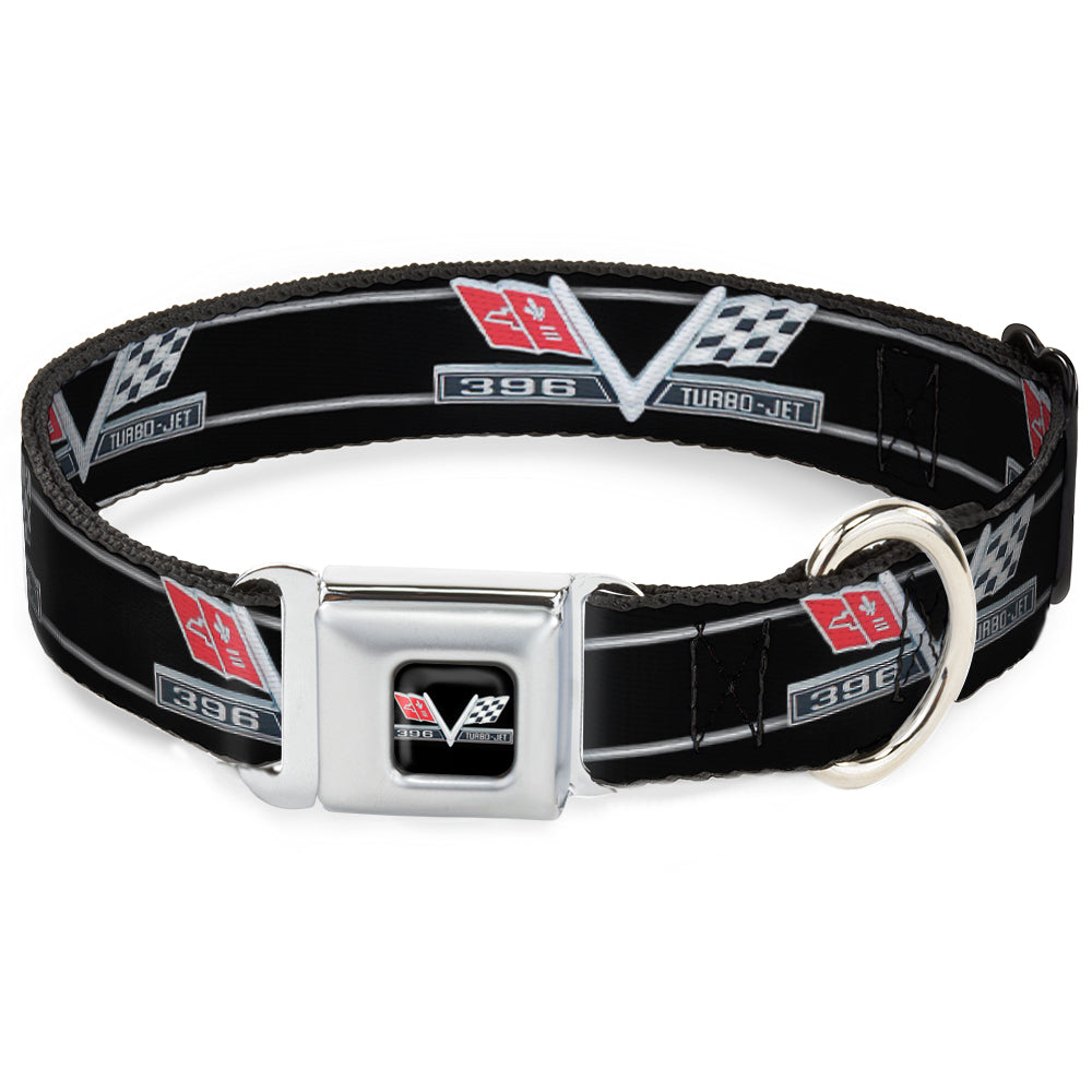 1967 Impala 396 TURBO-JET V Emblem Full Color Black/Silver/Red/White Seatbelt Buckle Collar - 1967 Impala 396 TURBO-JET V Emblem/Stripe Black/Silver/Red/White