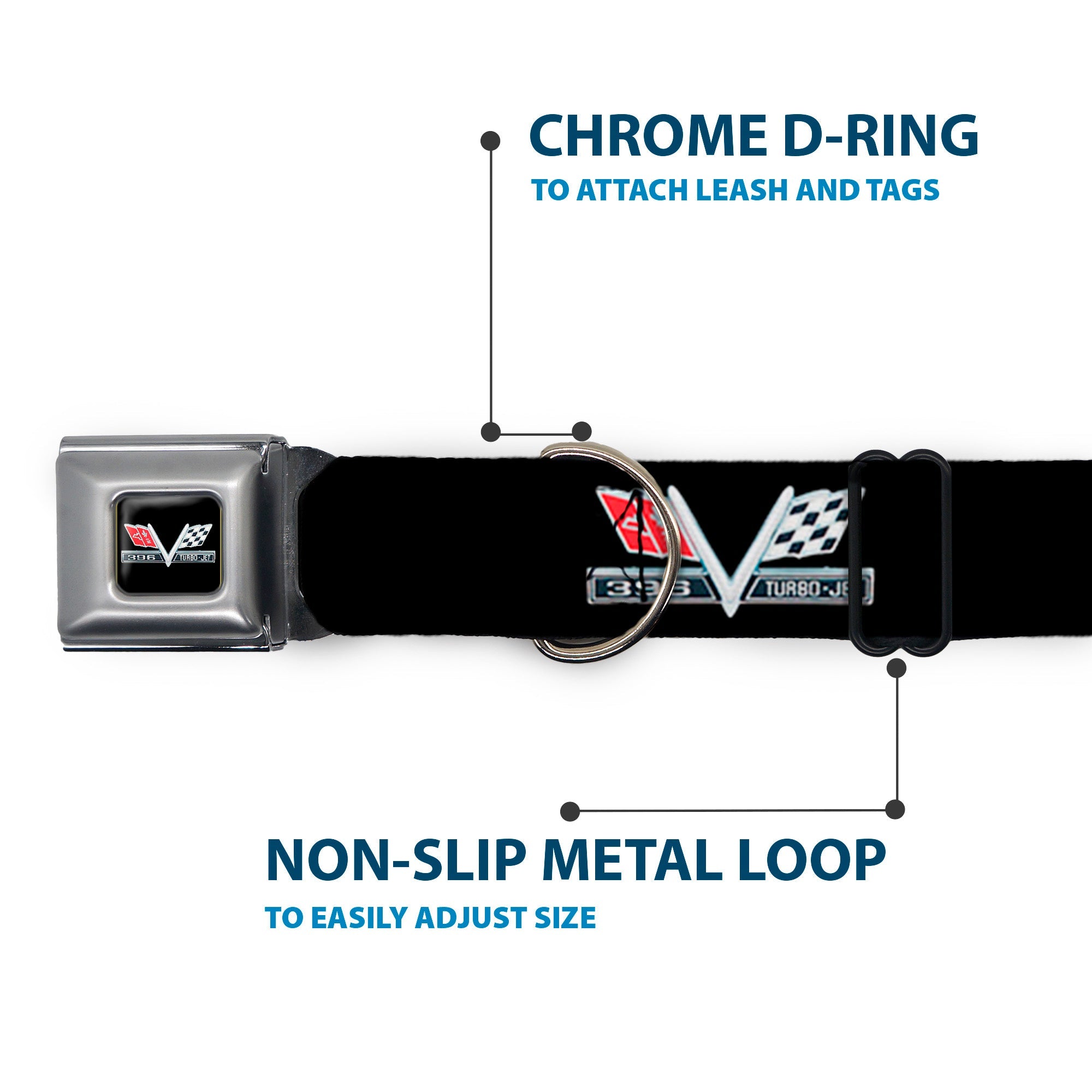 1967 Impala 396 TURBO-JET V Emblem Full Color Black/Silver/Red/White Seatbelt Buckle Collar - 1967 Impala 396 TURBO-JET V Emblem Black/Silver/Red/White