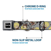 Hell's Paradise Kanji Title Logo Full Color Black/White Seatbelt Buckle Collar - Hell's Paradise Chibi Aza Chobei Axe Poses Scattered Gray