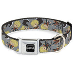 Hell's Paradise Kanji Title Logo Full Color Black/White Seatbelt Buckle Collar - Hell's Paradise Chibi Aza Chobei Axe Poses Scattered Gray