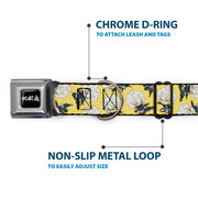 Hell's Paradise Kanji Title Logo Full Color Black/White Seatbelt Buckle Collar - Hell's Paradise Chibi Gabimaru Poses Scattered Yellow