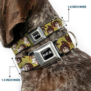 Hell's Paradise Kanji Title Logo Full Color Black/White Seatbelt Buckle Collar - Hell's Paradise Chibi Sagiri Sword Poses Scattered Golden Yellow