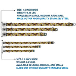 Hell's Paradise Kanji Title Logo Full Color Black/White Seatbelt Buckle Collar - Hell's Paradise Chibi Sagiri Sword Poses Scattered Golden Yellow