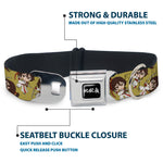 Hell's Paradise Kanji Title Logo Full Color Black/White Seatbelt Buckle Collar - Hell's Paradise Chibi Sagiri Sword Poses Scattered Golden Yellow