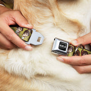 Hell's Paradise Kanji Title Logo Full Color Black/White Seatbelt Buckle Collar - Hell's Paradise Chibi Sagiri Sword Poses Scattered Golden Yellow