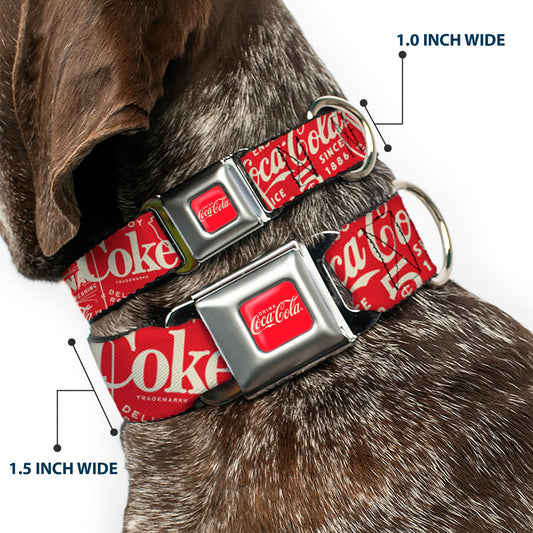 DRINK COCA-COLA Logo Full Color Red/White Seatbelt Buckle Collar - Vintage Coca-Cola Coke Icons and Ad Logos Red/White
