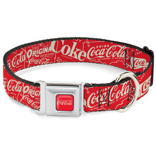 DRINK COCA-COLA Logo Full Color Red/White Seatbelt Buckle Collar - Vintage Coca-Cola Coke Icons and Ad Logos Red/White