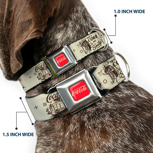 DRINK COCA-COLA Logo Full Color Red/White Seatbelt Buckle Collar - Vintage Coca-Cola Coke Icons and Ad Logos White/Brown